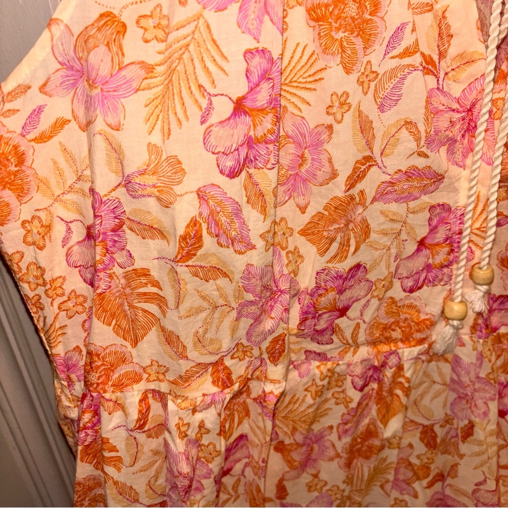 Mango MNG Women’s 8 Pink Peach floral print sleeveless summer maxi dress ruffled - Picture 5 of 6